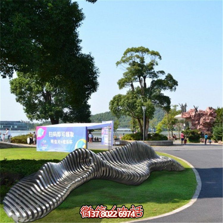 不銹鋼異形座椅，金屬波浪形雕塑抽象假山造型椅子