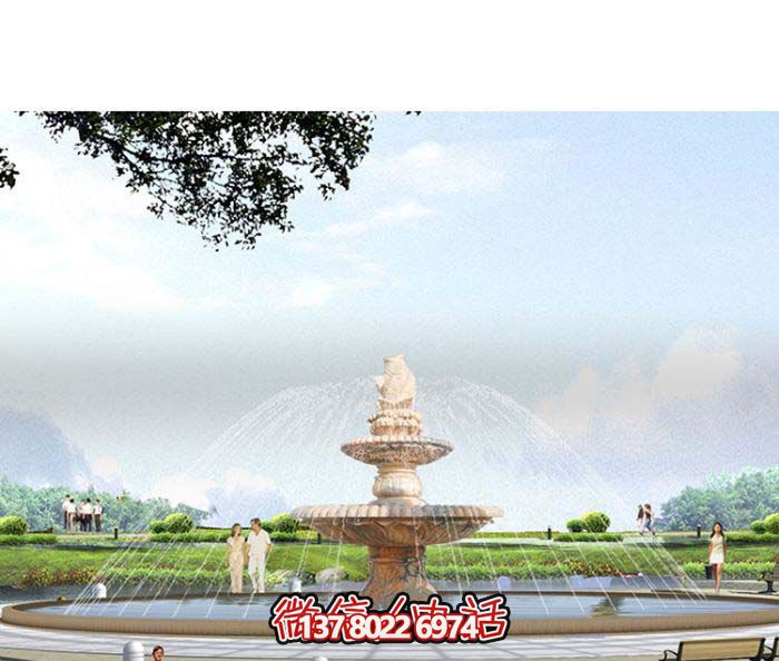 精美漢白玉噴泉，石雕鯉魚雕塑擺放