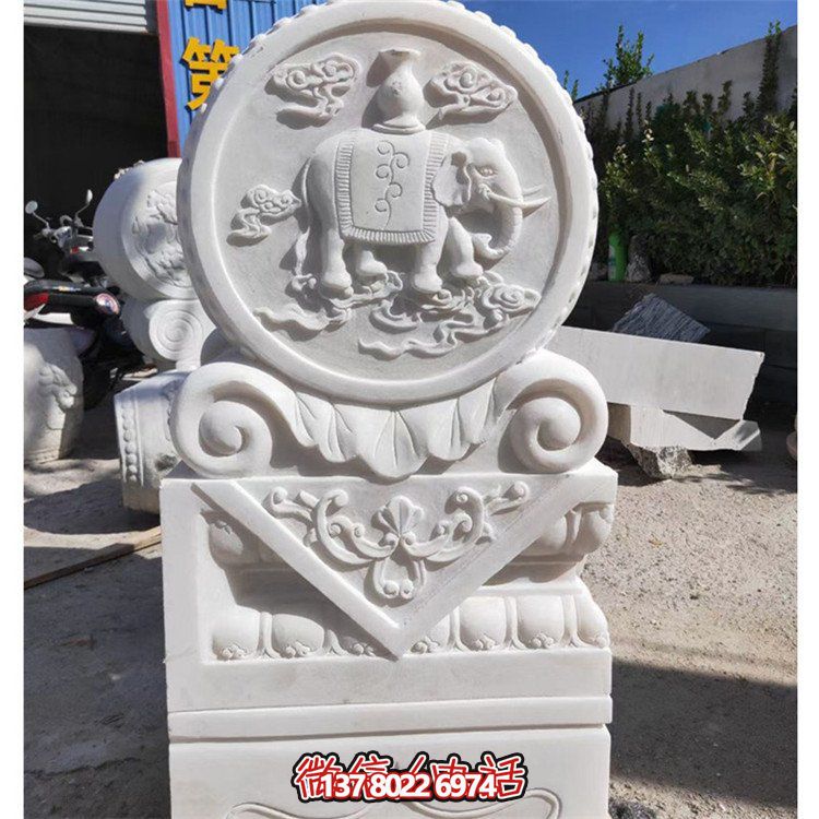 天然石材浮雕太平吉祥抱鼓石，點(diǎn)綴別墅門口