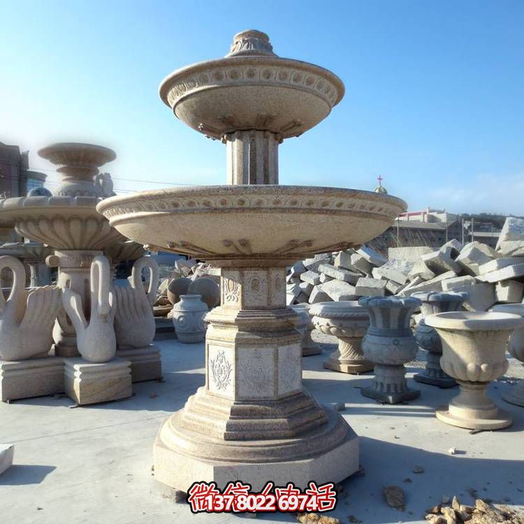 歐式黃銹石噴泉流水轉(zhuǎn)動(dòng)球，點(diǎn)綴酒店會(huì)所景觀