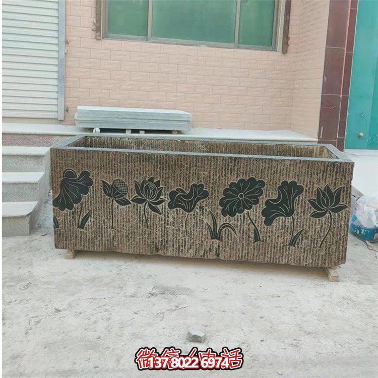 精美花崗巖石雕石缸，裝飾庭院仿古養(yǎng)魚及擺件