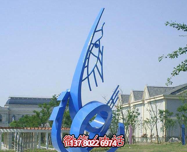 藍色不銹鋼魚雕塑，簡約裝飾街道