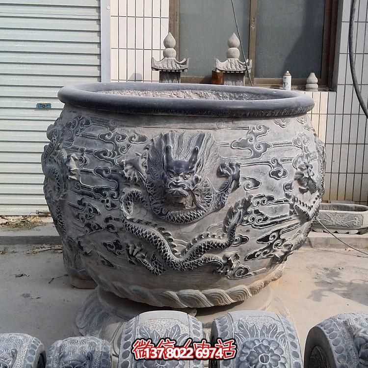 石雕仿古舊圓形裝飾缸，精美外觀，多功能應(yīng)用