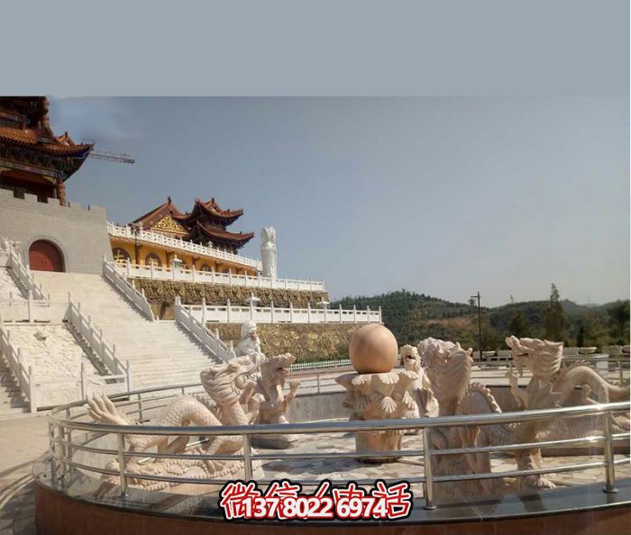 藝術(shù)燈光的魔力，紅龍戲球風(fēng)大型噴泉石雕秀
