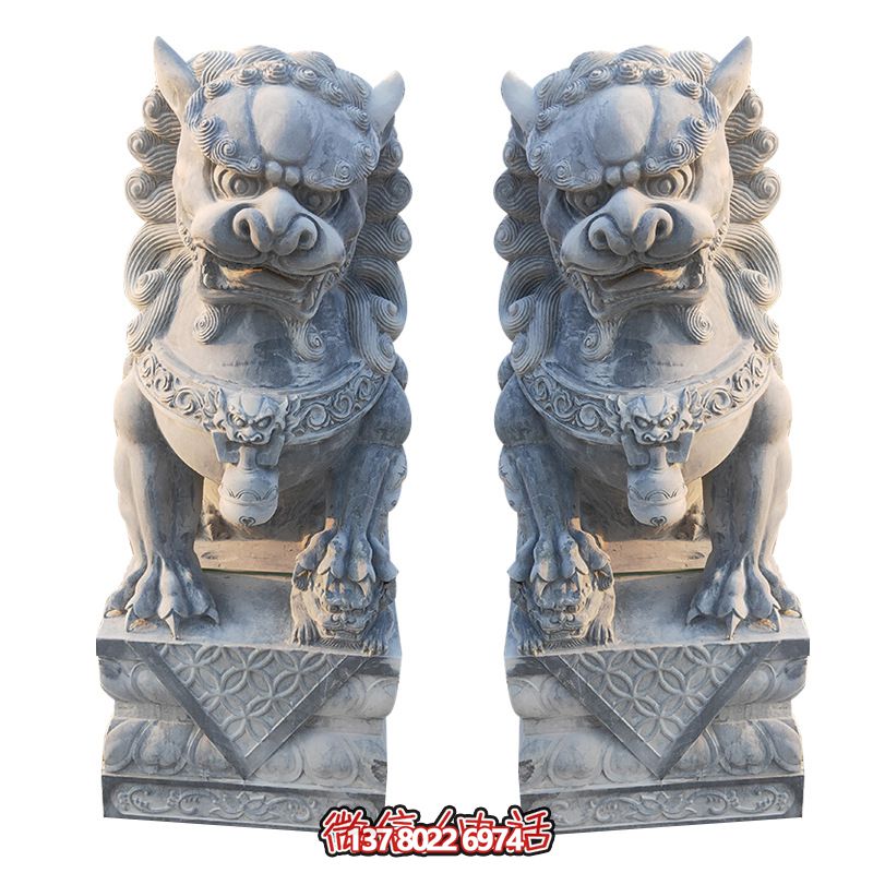 經(jīng)典石雕大理獅子雕塑，精致祠堂裝飾