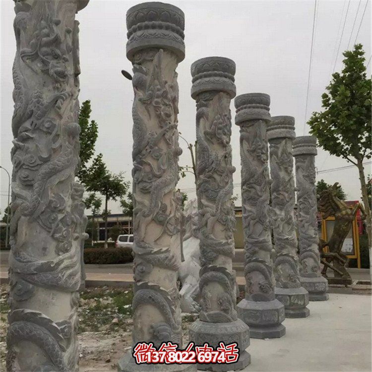 天然大理石浮雕龍盤柱，裝飾園林廣場(chǎng)的精美擺件