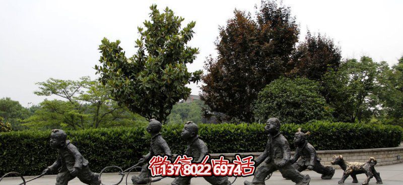 推鐵環(huán)，兒童奔跑，公園雕塑銅雕
