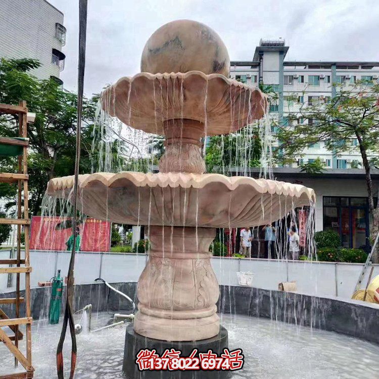 歐式大理石石雕流水噴泉，紅晚霞點(diǎn)綴