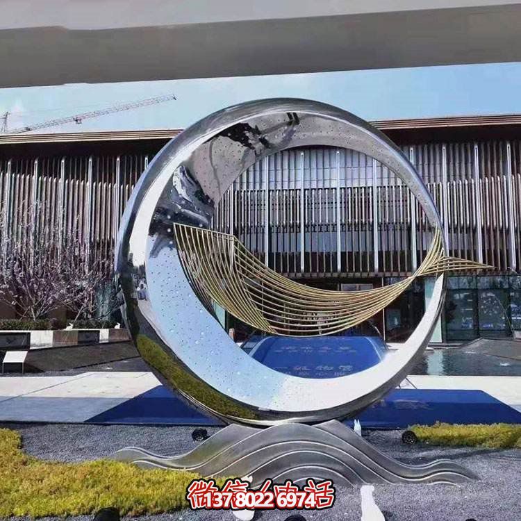精美不銹鋼圓環(huán)雕塑，給酒店、售樓部帶來流水?dāng)[件