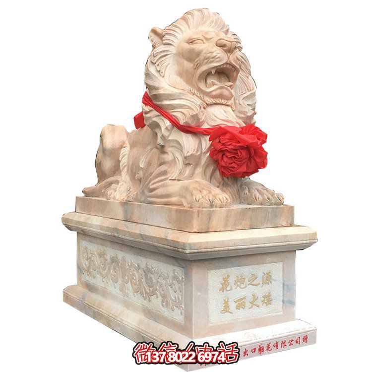 獅子大理石雕塑擺件，精美園林景觀裝飾
