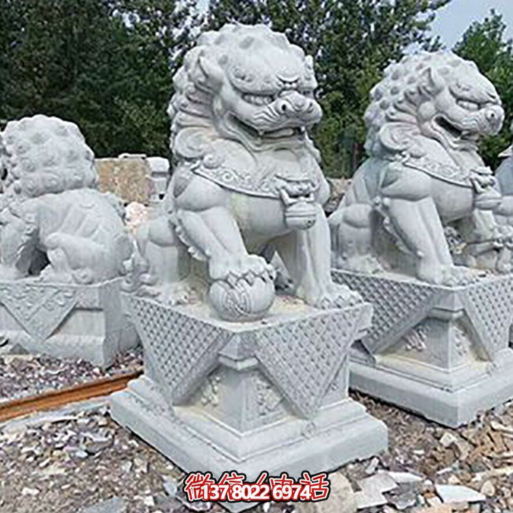 精致古典，青石浮雕石獅子擺件