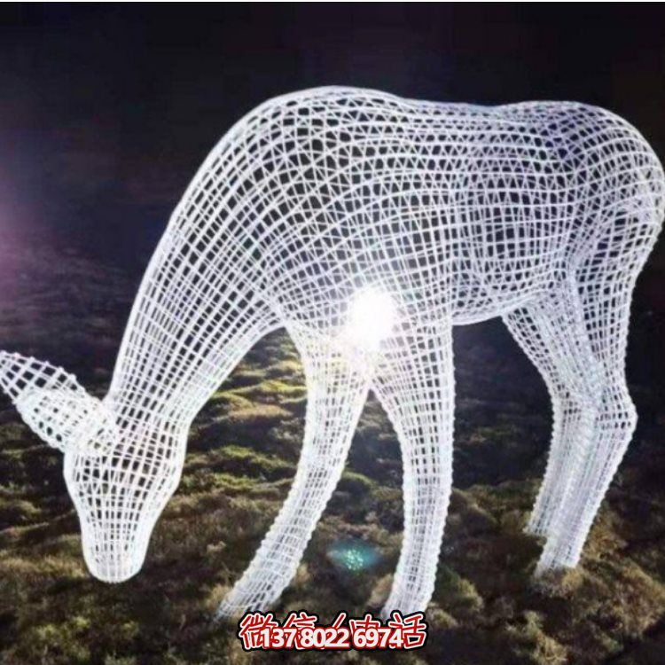 鏤空不銹鋼幾何梅花鹿雕塑，創(chuàng)意戶外擺件