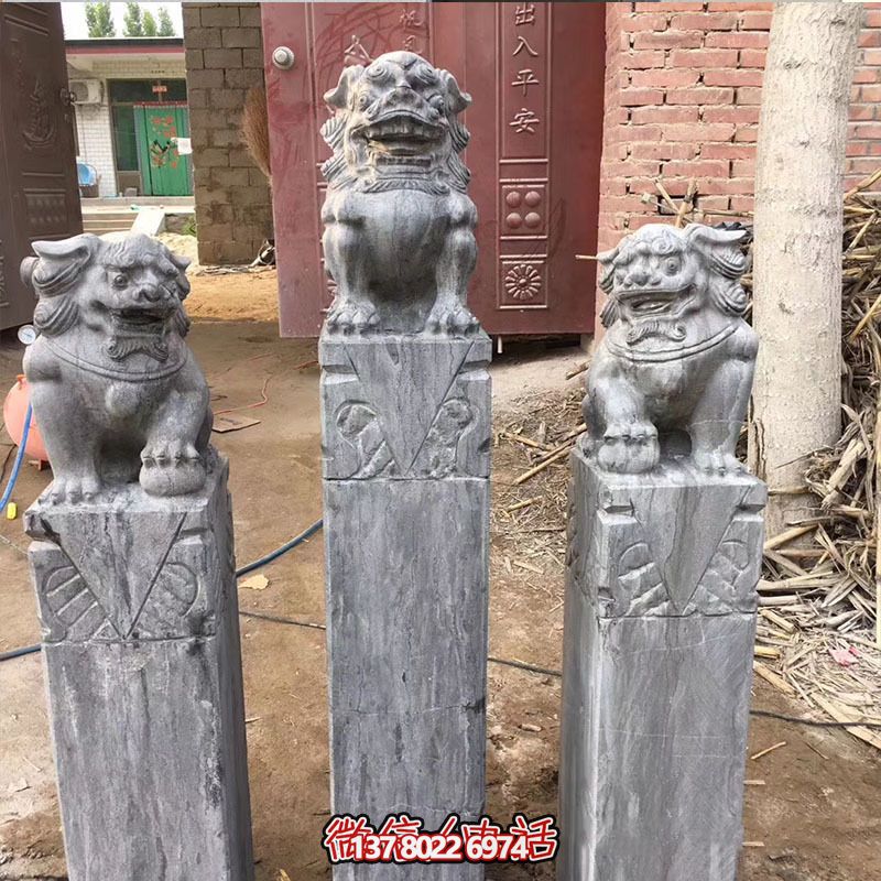 經(jīng)典仿古石獅子拴馬柱擺件，點(diǎn)綴園林