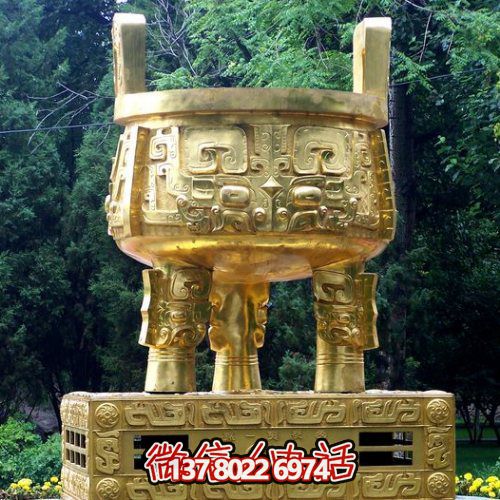 大型噴金漆鑄銅鼎，精美園林裝飾