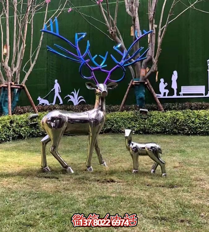 現(xiàn)代簡約不銹鋼梅花鹿擺件，點綴您的庭院園林景觀