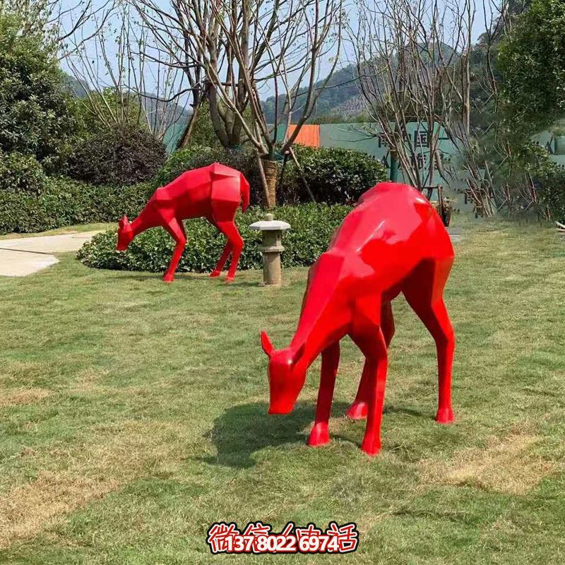 玻璃鋼梅花鹿雕塑裝飾品，紅色景觀裝飾