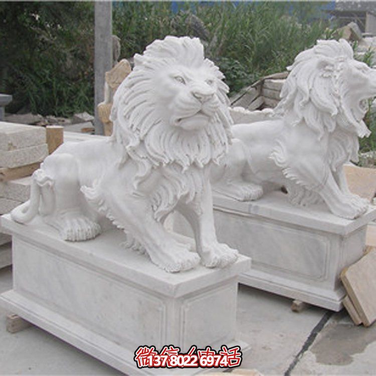 大理石獅子雕塑，點(diǎn)綴園林景觀