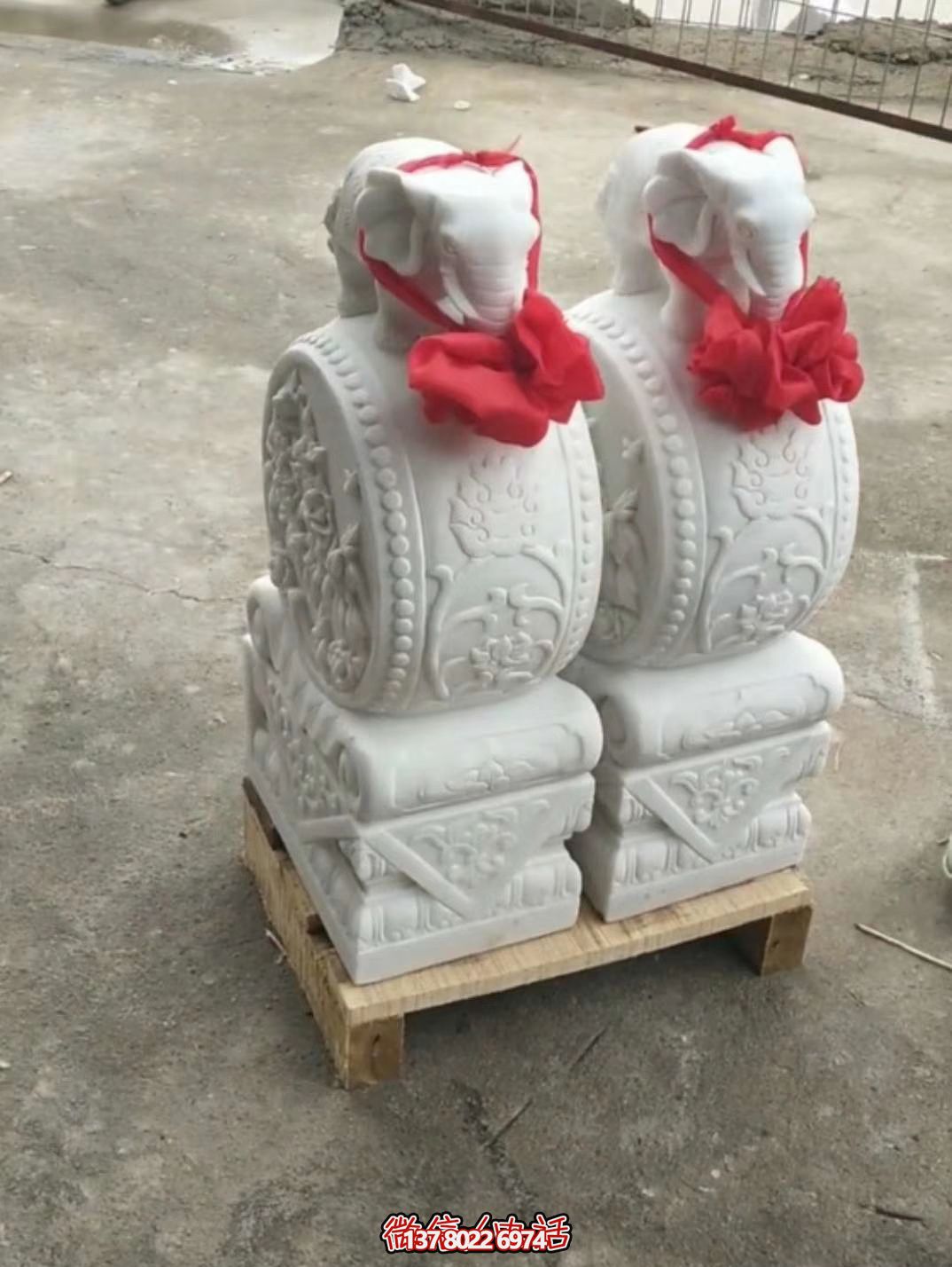 漢白玉吉祥小象雕塑，石門口擺放門墩