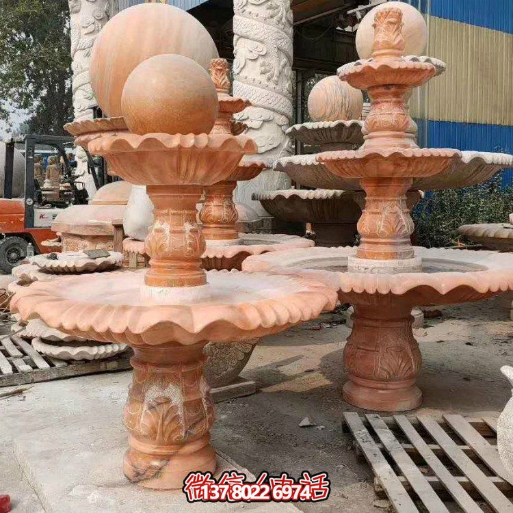 紅晚霞中式二層風水球，讓你的庭院擺放流水轉(zhuǎn)運風水