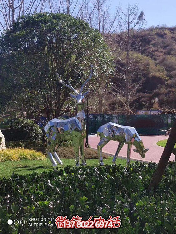 不銹鋼幾何雕塑——梅花鹿，點綴戶外公園
