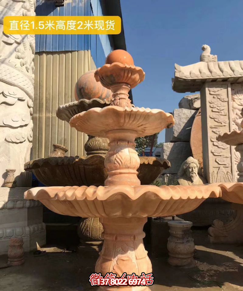 紅色晚霞風(fēng)水球石雕景觀(guān)噴泉，點(diǎn)亮小區(qū)美景