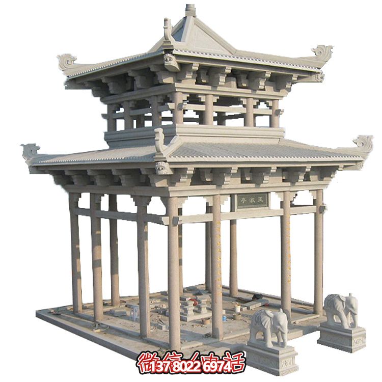古典多角涼亭建筑大氣，石雕精美，園林景觀完美