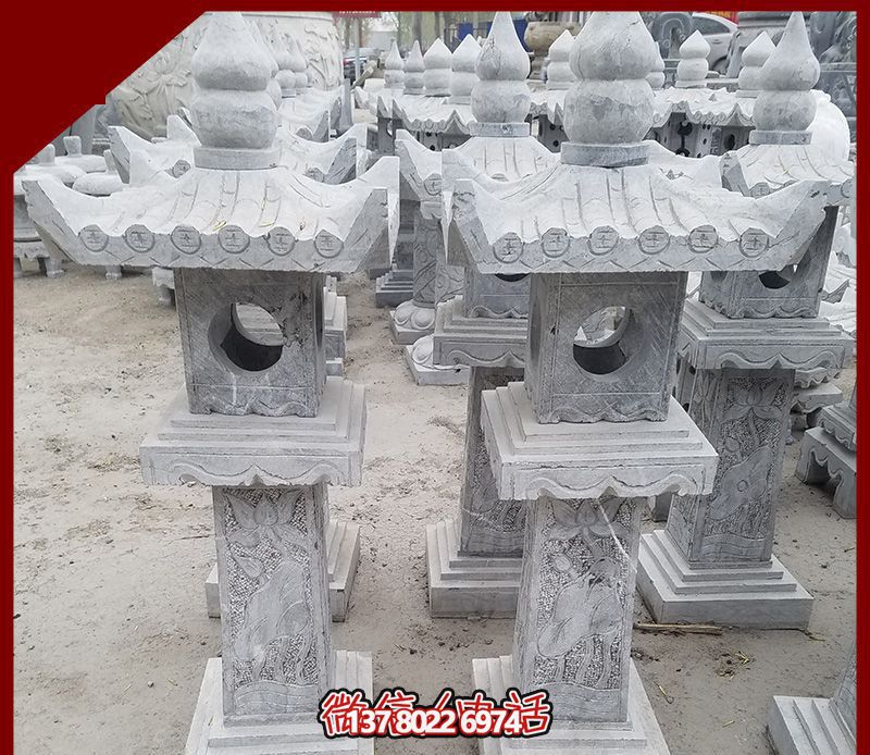 仿古石雕燈籠，裝飾戶外寺廟
