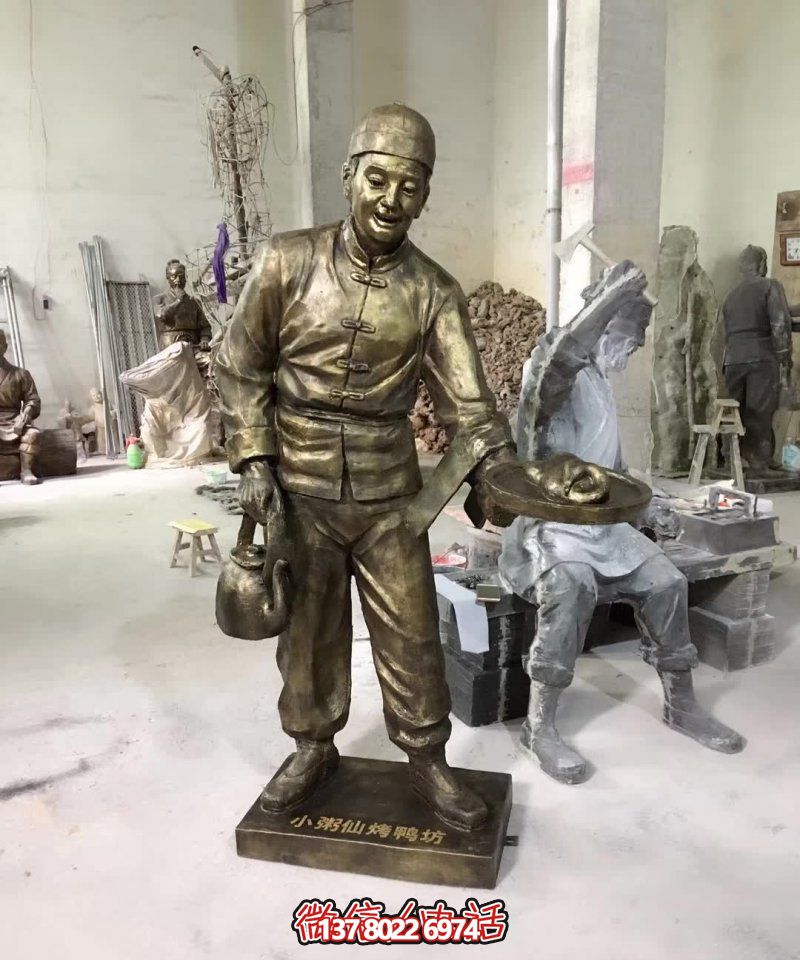 玻璃鋼小吃鋪，雕塑裝飾，店小二上菜
