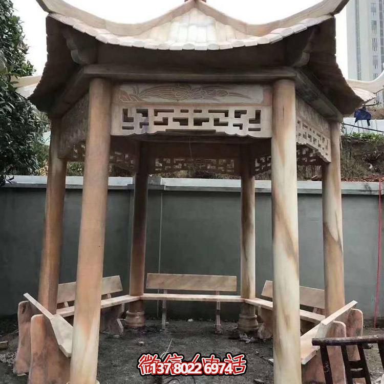 天然紅木雕刻涼亭，打造復(fù)古中式庭院休閑石亭