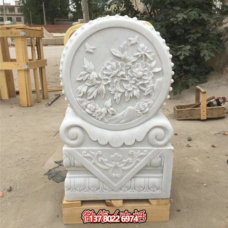 經(jīng)典石雕藝術(shù)，漢白玉石雕大理石門口門墩鎮(zhèn)宅鼓抱雕塑戶外裝飾