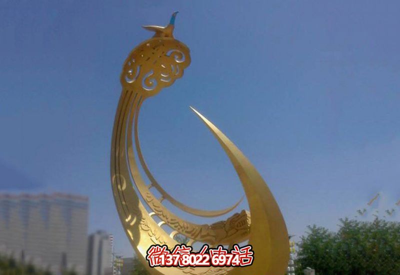 精美不銹鋼鳳凰雕塑，點(diǎn)綴戶外廣場(chǎng)