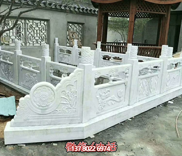 唯美古典庭院，池塘裝飾雕塑，漢白玉欄桿