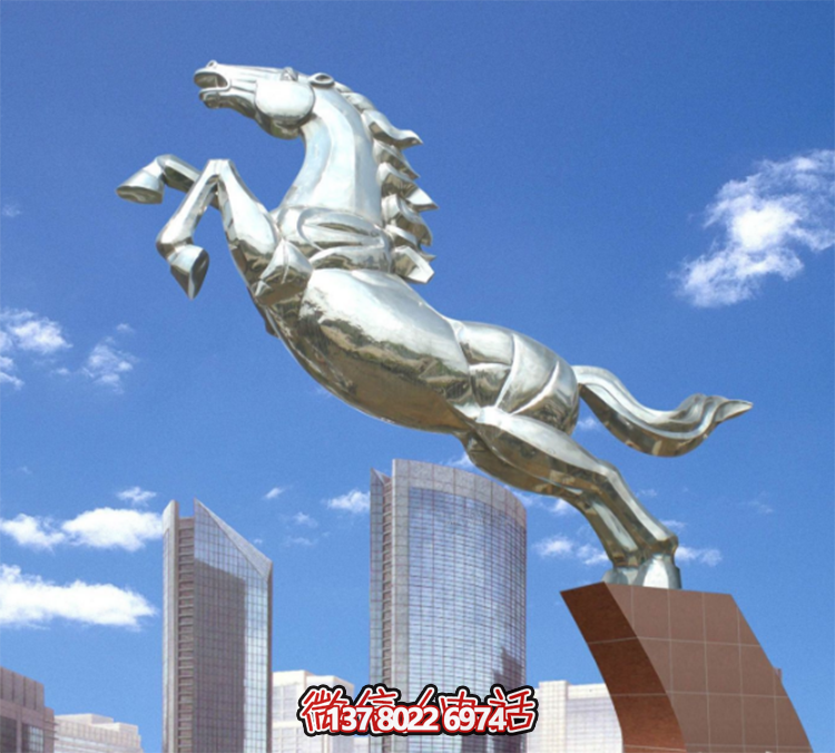 不銹鋼馬兒雕塑，鏡面騰空的馬兒雕塑，企業(yè)精神標(biāo)識標(biāo)志