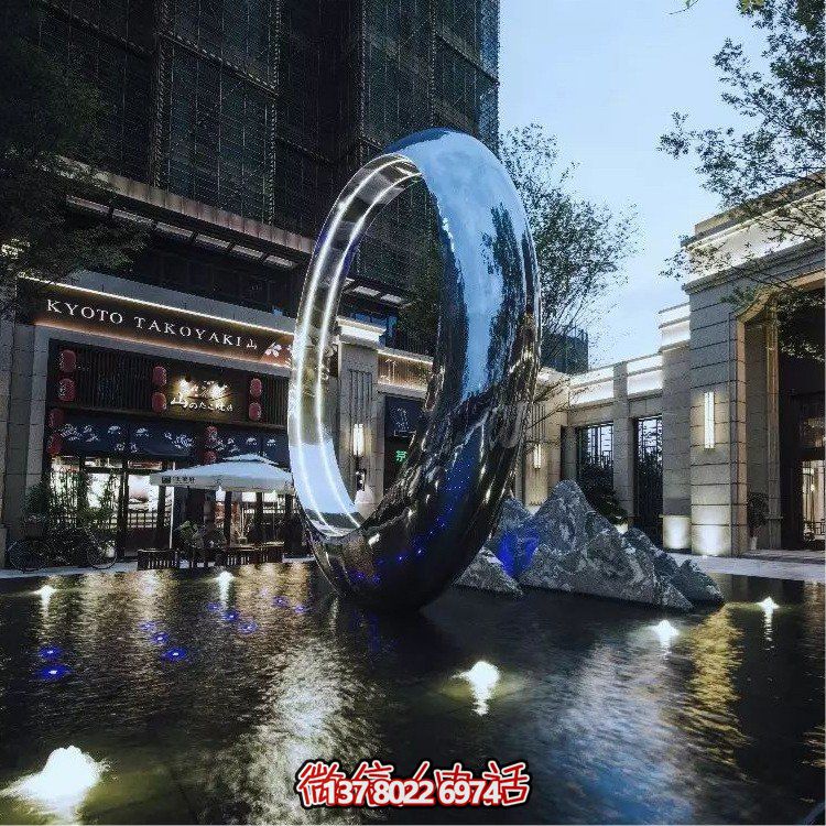 不銹鋼圓環(huán)，水景噴泉裝飾燈光雕塑