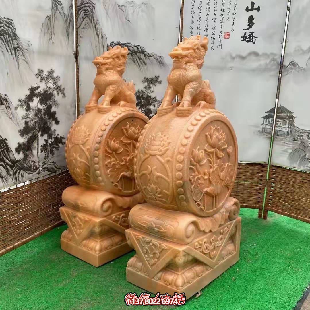 麒麟抱鼓石，晚霞紅荷花門墩