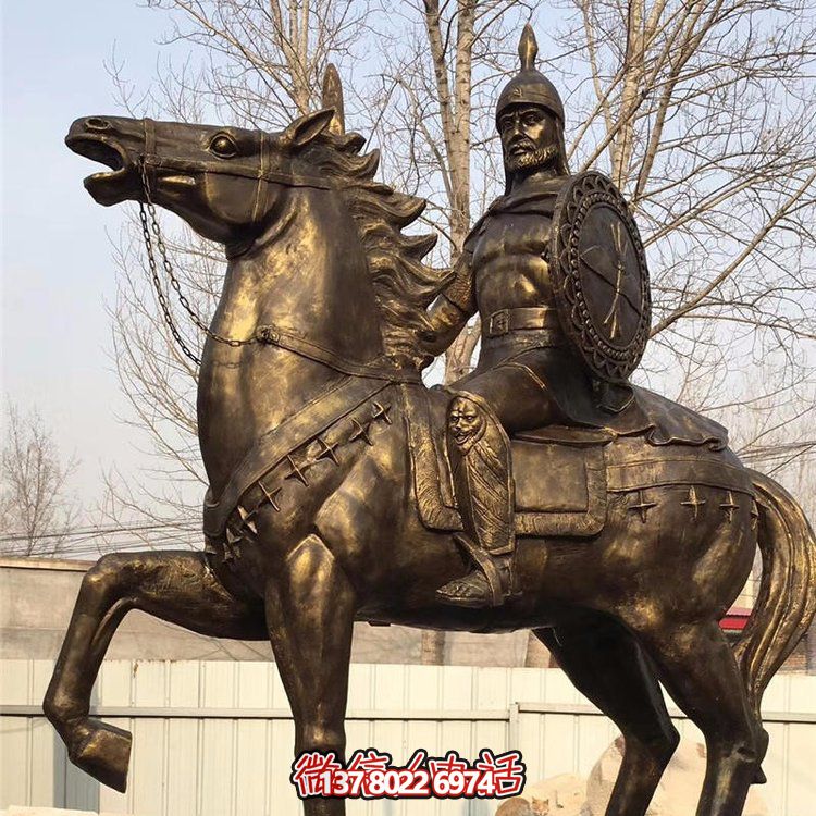 西方古代的騎馬士兵銅雕，手持盾牌騎馬身上的西方戰(zhàn)士